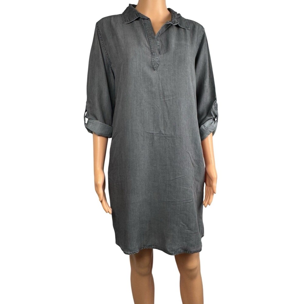 Como Vintage Womens Medium Long Sleeve Mini Shirt Dress Black Denim New